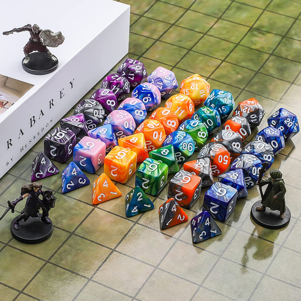CiaraQ 42-Piece Polyhedral Dice Set – 6 Complete Sets for D&D RPG Games with Gold Pouches