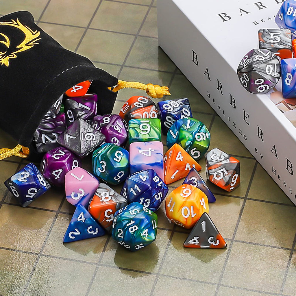 CiaraQ 42-Piece Polyhedral Dice Set – 6 Complete Sets for D&D RPG Games with Gold Pouches