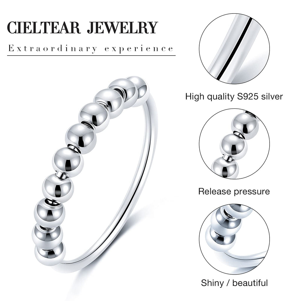 CIELTEAR 925 Sterling Silver Fidget Ring - Spinner Ring for Anxiety Relief for Women