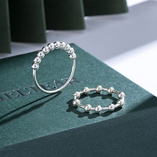CIELTEAR 925 Sterling Silver Fidget Ring – Size 8, Smooth Spinner Ring for Anxiety Relief