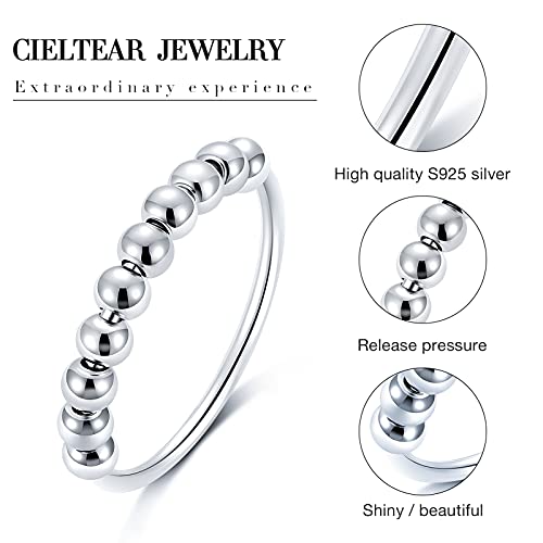 CIELTEAR 925 Sterling Silver Fidget Ring – Spinner Ring for Anxiety Relief, Unisex Jewelry