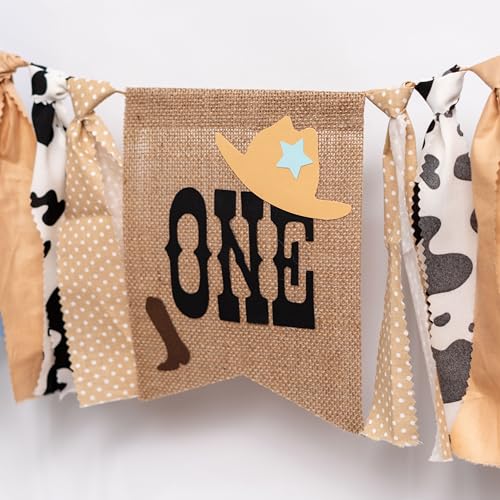 CIEQR Blue Cowboy Rodeo Highchair Banner for 1st Birthday - My First Rodeo Party Decoration, 80 x 5.5 Inches