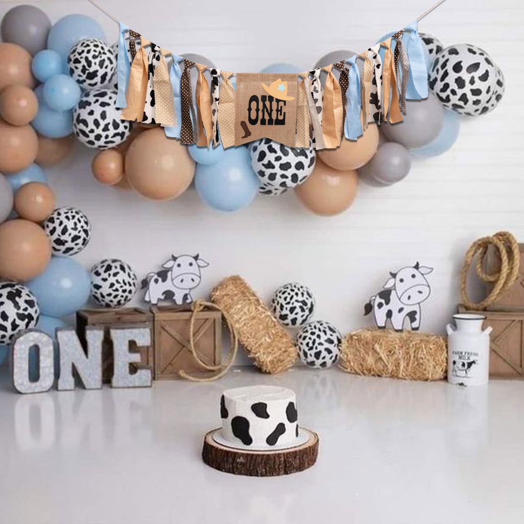 CIEQR Blue Cowboy Rodeo Highchair Banner for 1st Birthday - My First Rodeo Party Decoration, 80 x 5.5 Inches