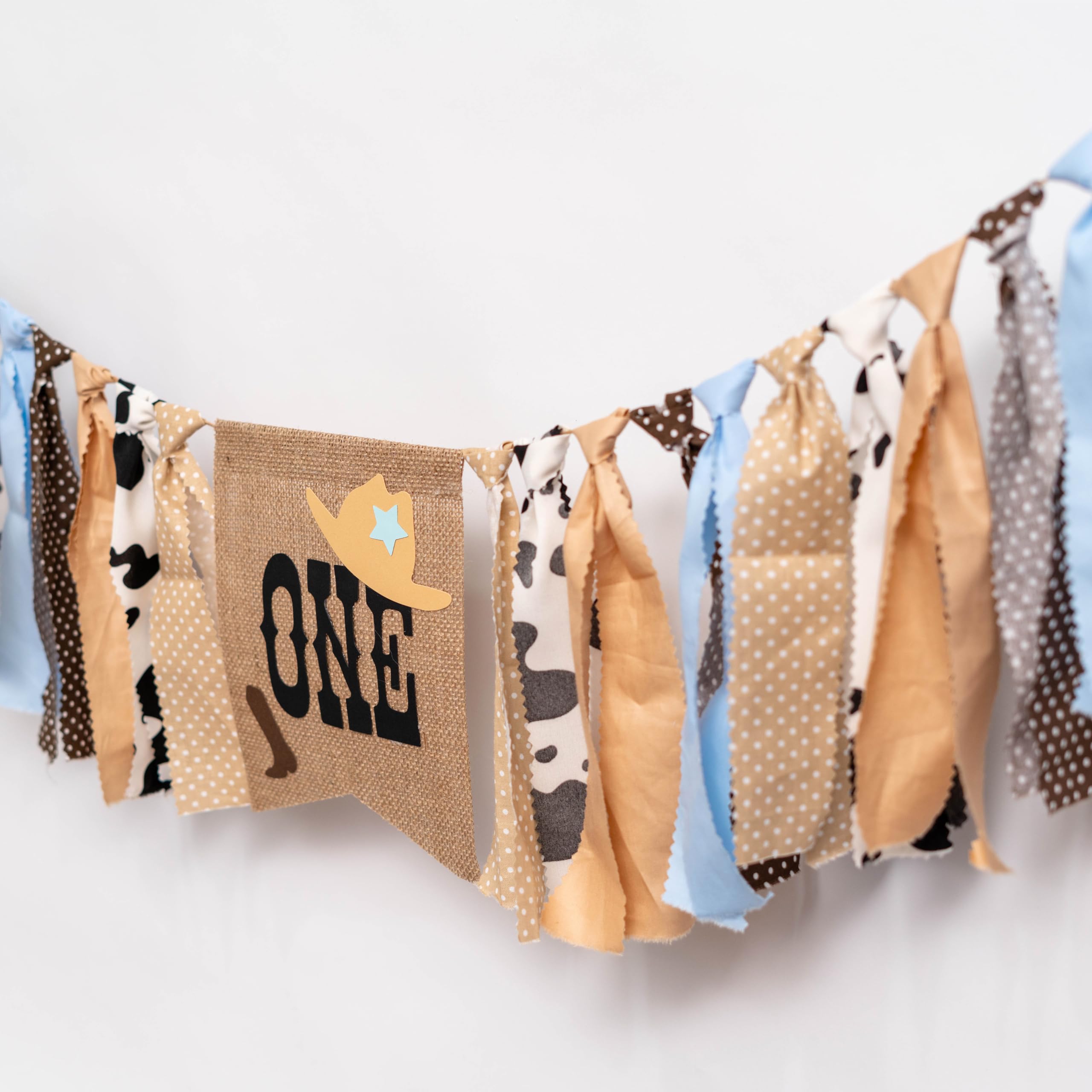 CIEQR Blue Cowboy Rodeo Highchair Banner for 1st Birthday - My First Rodeo Party Decoration, 80 x 5.5 Inches