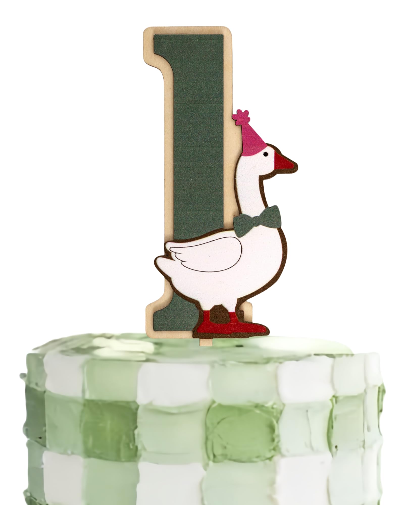 CIEQR One Silly Goose Cake Topper for First Birthday - Farm Animal Party Decor with Simple 1 and Goose Design, 7.5x2.7 Inches