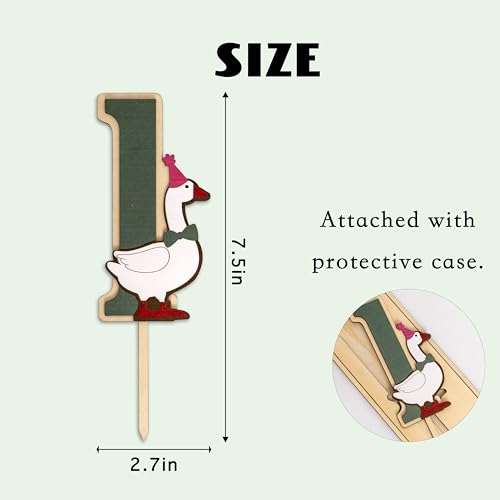 CIEQR One Silly Goose Cake Topper for First Birthday - Farm Animal Party Decor with Simple 1 and Goose Design, 7.5x2.7 Inches
