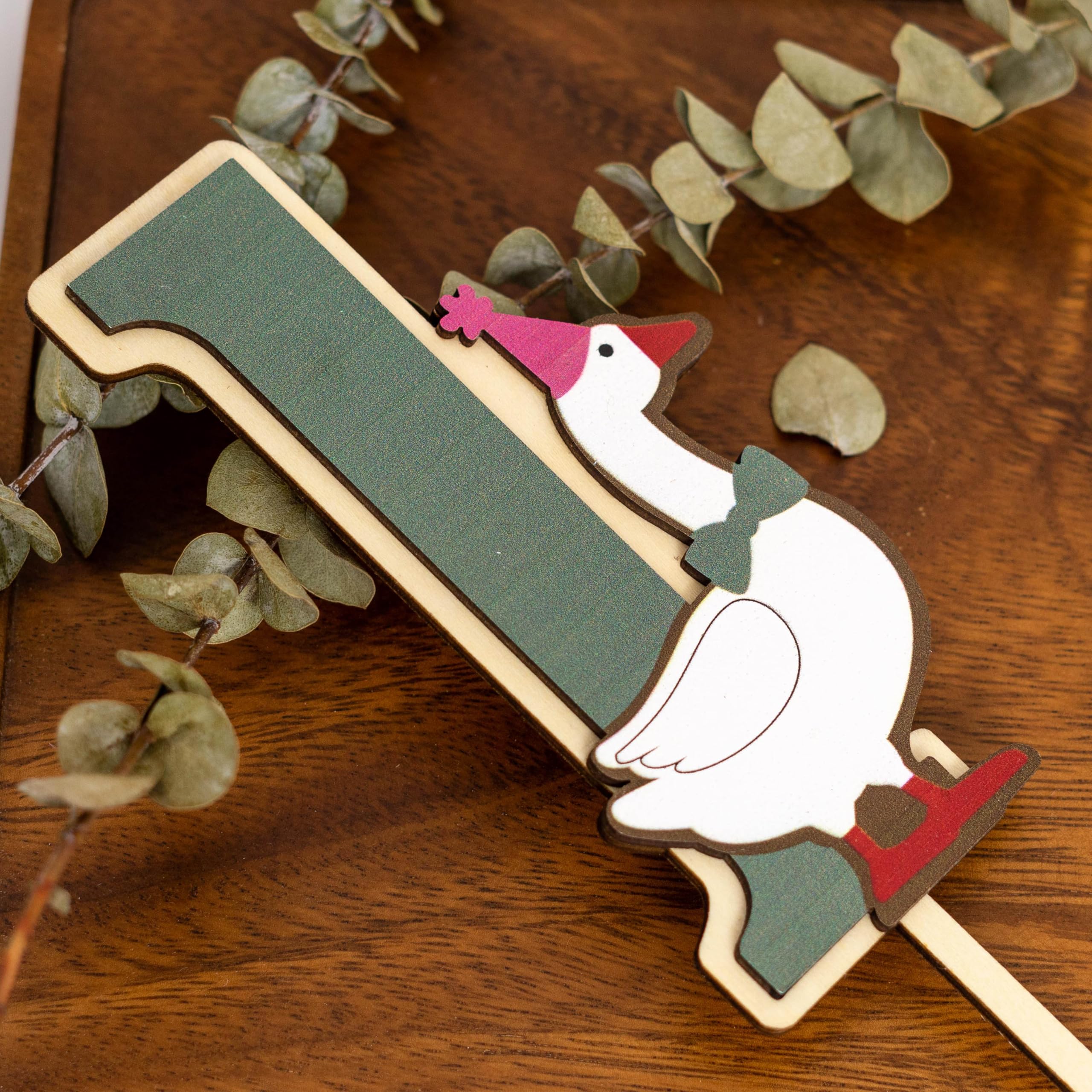 CIEQR One Silly Goose Cake Topper for First Birthday - Farm Animal Party Decor with Simple 1 and Goose Design, 7.5x2.7 Inches