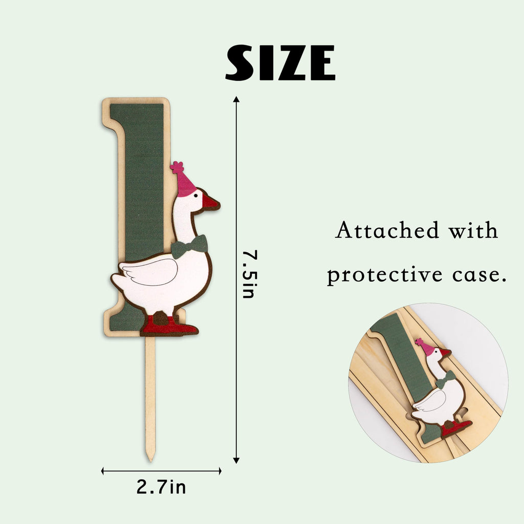 CIEQR One Silly Goose Cake Topper for First Birthday - Farm Animal Party Decor with Simple 1 and Goose Design, 7.5x2.7 Inches