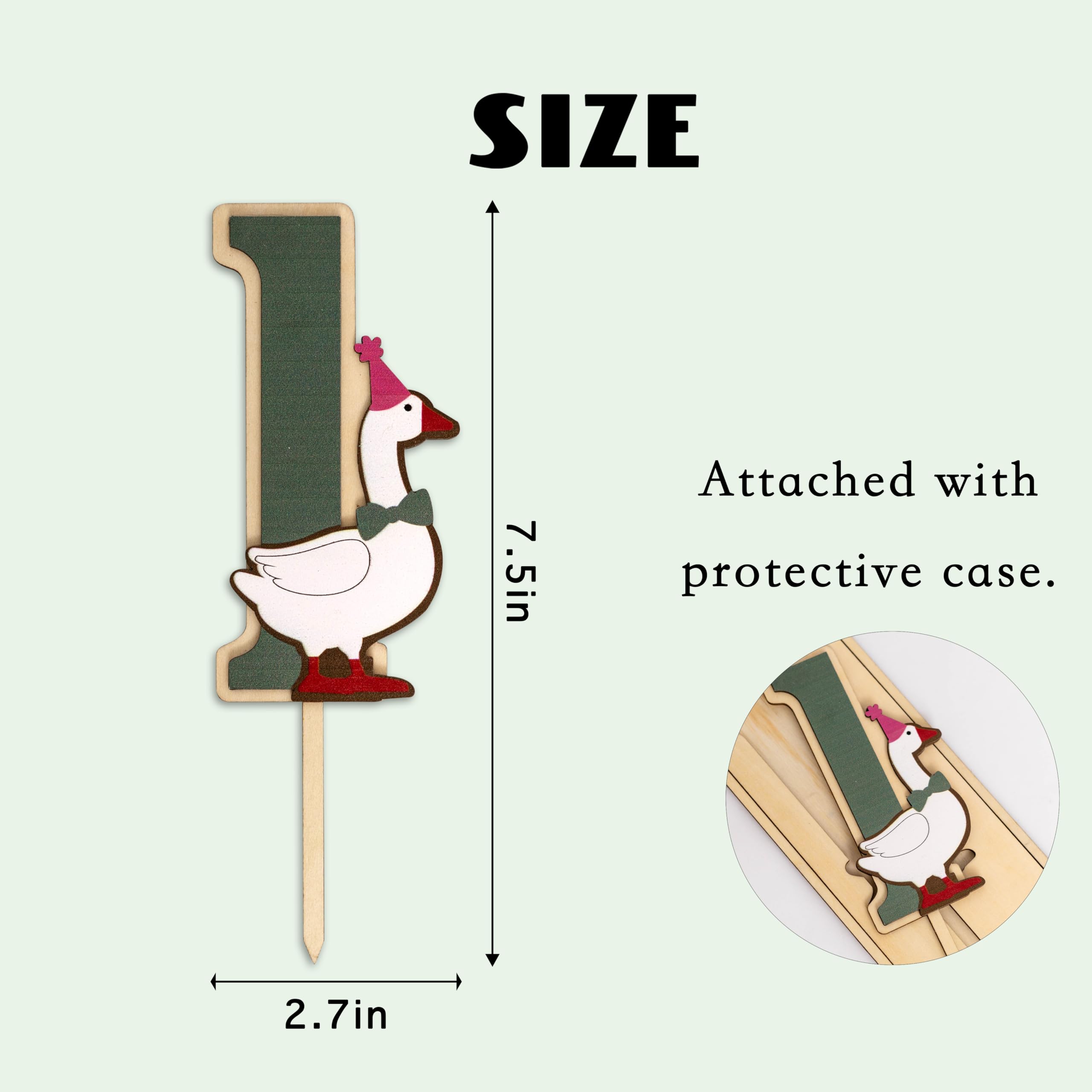 CIEQR One Silly Goose Cake Topper for First Birthday - Farm Animal Party Decor with Simple 1 and Goose Design, 7.5x2.7 Inches