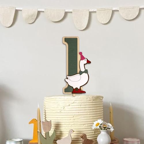 CIEQR One Silly Goose Cake Topper for First Birthday - Farm Animal Party Decor with Simple 1 and Goose Design, 7.5x2.7 Inches
