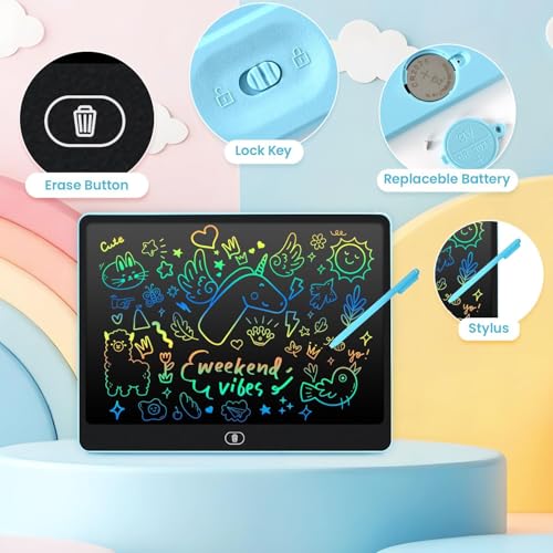 cimetech 16-Inch LCD Writing Tablet for Kids - Blue Doodle Board, Travel-Friendly, Eye-Protecting Screen