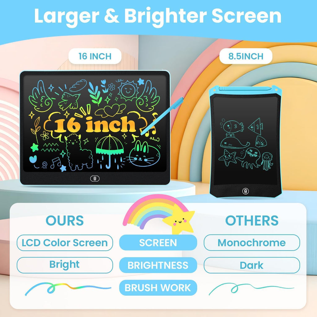 cimetech 16-Inch LCD Writing Tablet for Kids - Blue Doodle Board, Travel-Friendly, Eye-Protecting Screen