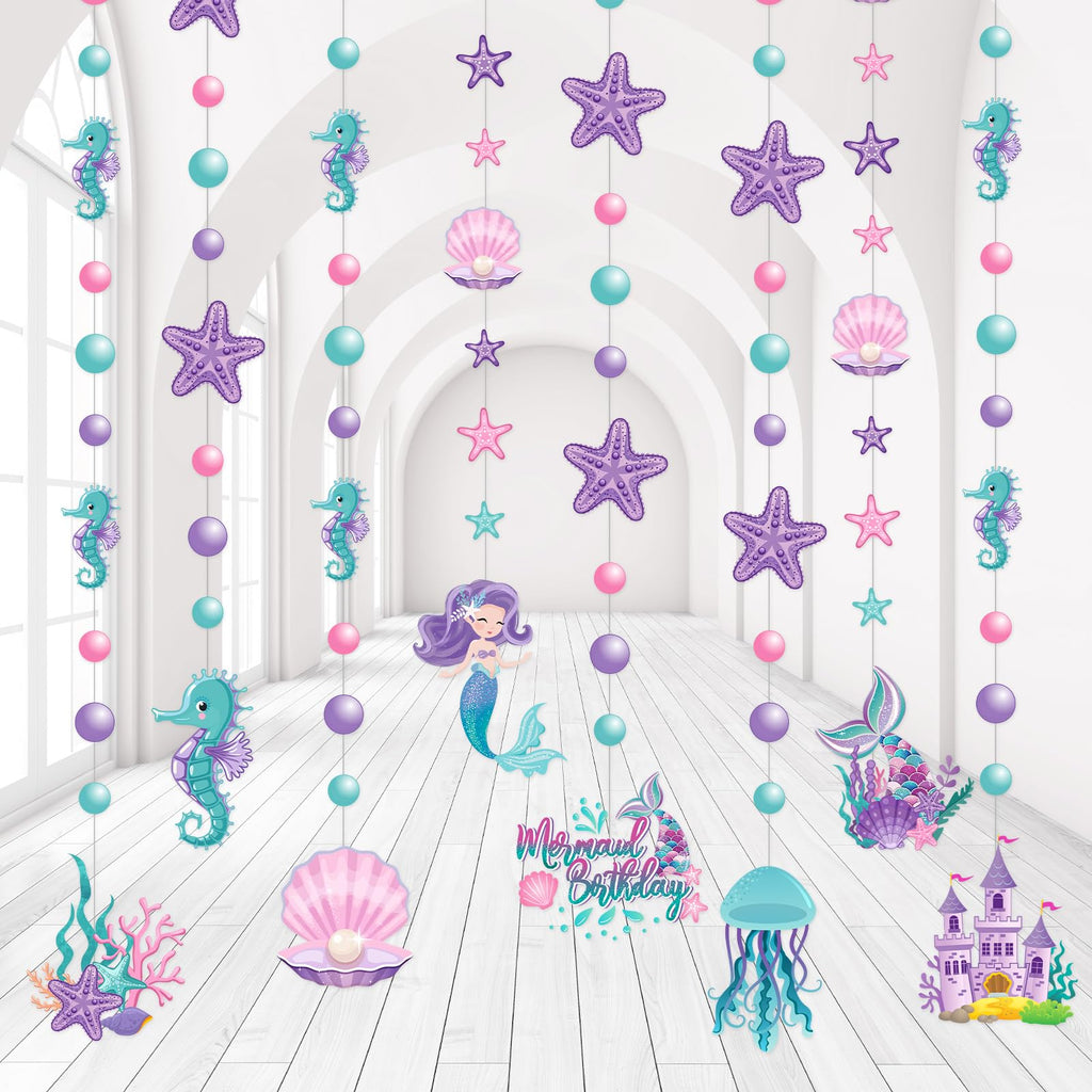 Cindeer 8-Piece Mermaid Under the Sea Garland Set - Ocean Party Decorations with Jellyfish, Starfish, and Mermaids