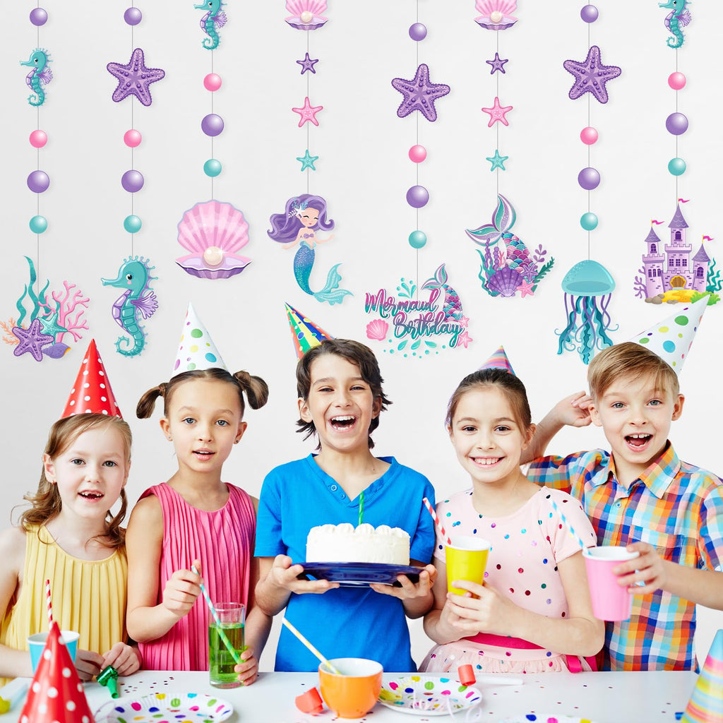 Cindeer 8-Piece Mermaid Under the Sea Garland Set - Ocean Party Decorations with Jellyfish, Starfish, and Mermaids