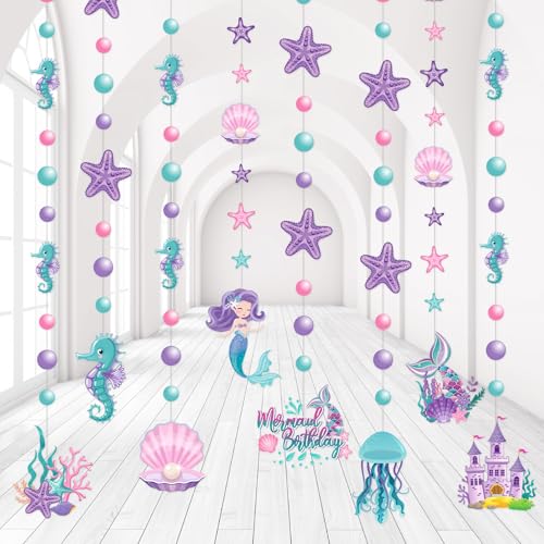 Cindeer 8-Piece Mermaid Under the Sea Garland Set - Ocean Party Decorations with Jellyfish, Starfish, and Mermaids