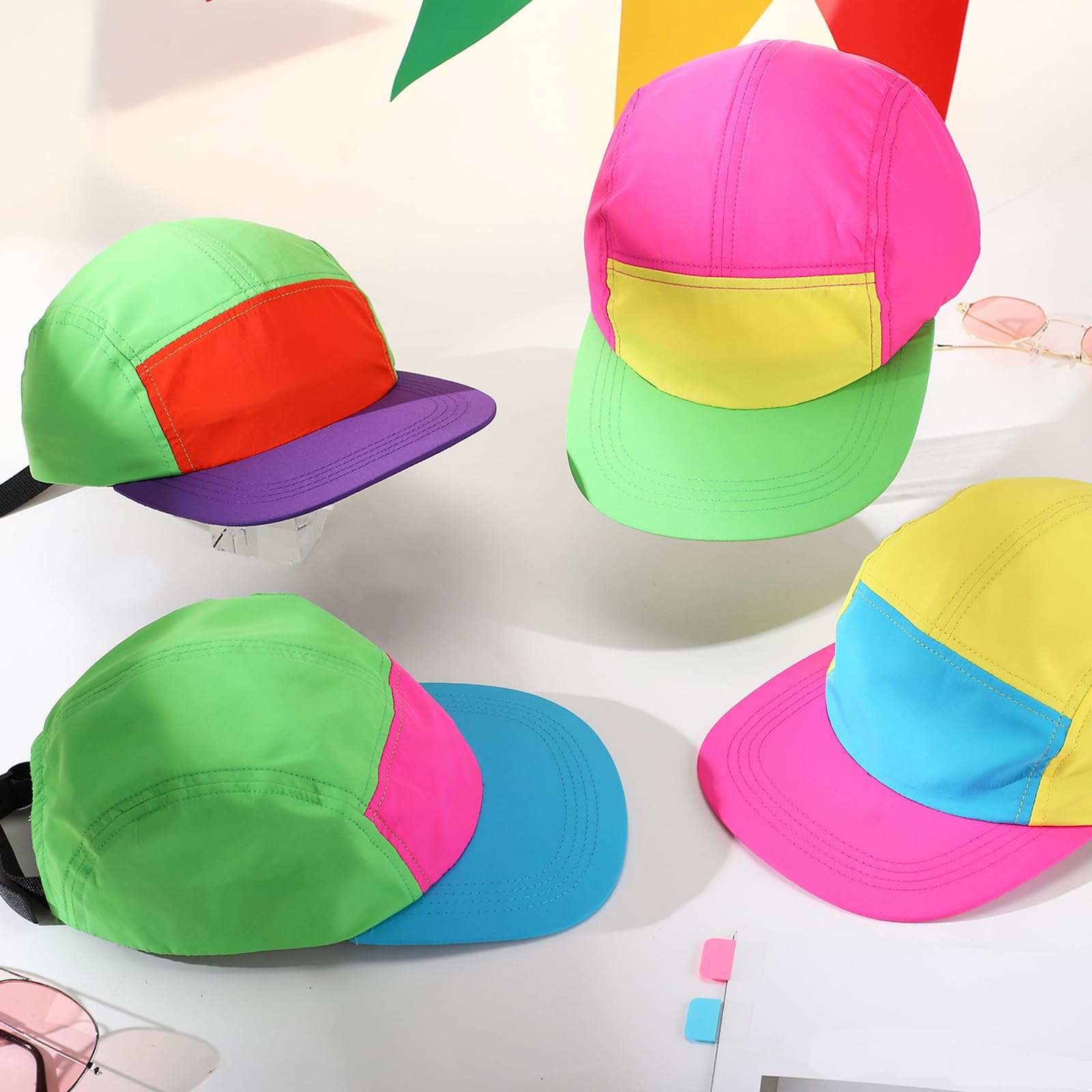 Cindeer Adjustable Neon Hat - 80s 90s Retro Nylon Cap for Costumes & Outdoor Activities