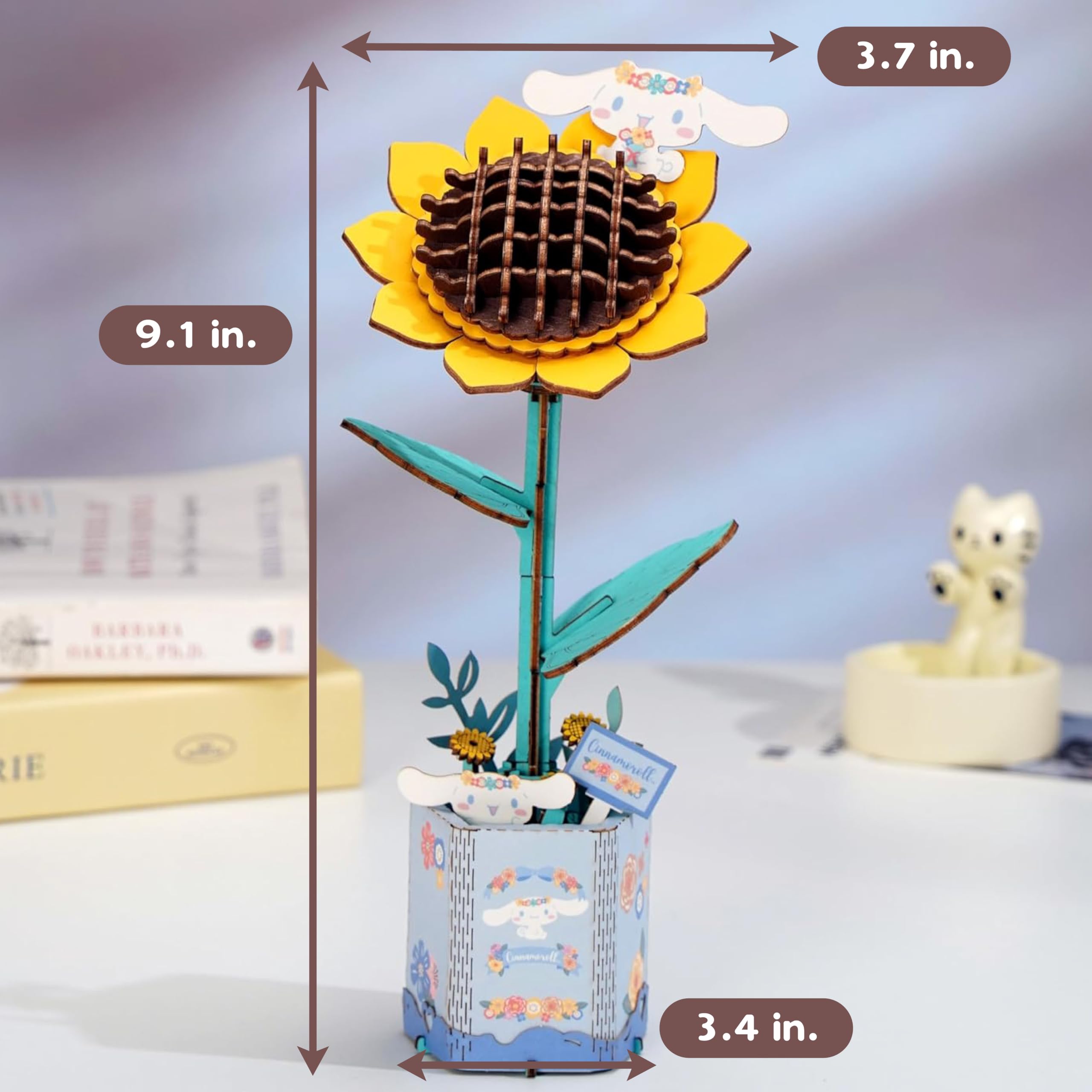 Cinnamoroll Sunflower 3D Wooden Puzzle Kit – Hands Craft DIY Model