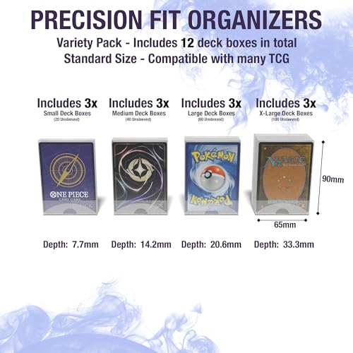 Citadel Black ClearFit Deck Boxes – 12-Pack Variety (20, 40, 60, 100) Clear Plastic Storage for MTG, Pokémon, TCG Cards