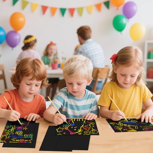 Cityrosy Rainbow Scratch Paper 120-Piece Set - 80 Sheets & 40 Bamboo Stylus Pens for Kids Ages 3-12