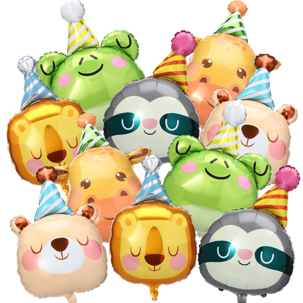 Civaner 10-Pack Jungle Safari Animal Foil Balloons - Bear, Giraffe, Lion, Frog, Sloth - Aluminum Foil Balloons for Birthday, Baby Shower, Gender Reveal Party Decor