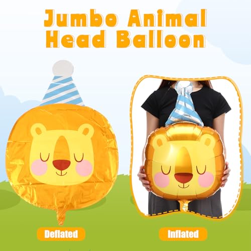 Civaner 10-Pack Jungle Safari Animal Foil Balloons - Bear, Giraffe, Lion, Frog, Sloth - Aluminum Foil Balloons for Birthday, Baby Shower, Gender Reveal Party Decor