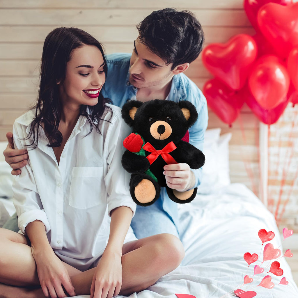 Civaner 11.8-Inch Black Bear Plush with Rose – Soft Stuffed Animal for Gifting