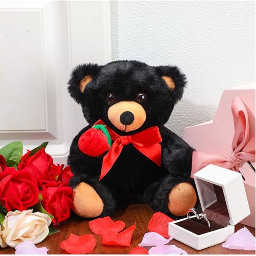 Civaner 11.8-Inch Black Bear Plush with Rose – Soft Stuffed Animal for Gifting
