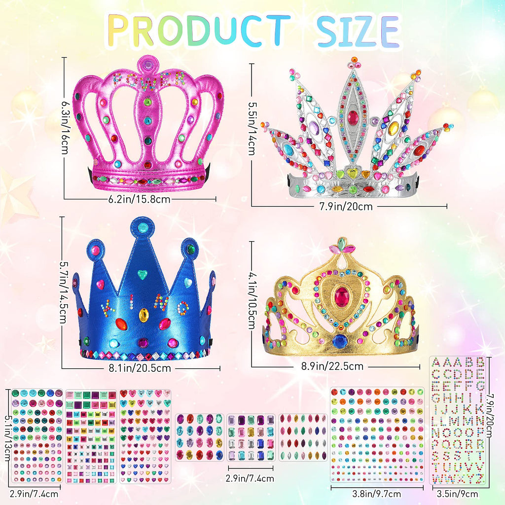 Civaner 17-Piece Princess Crown DIY Kit with Rhinestone Stickers for Kids