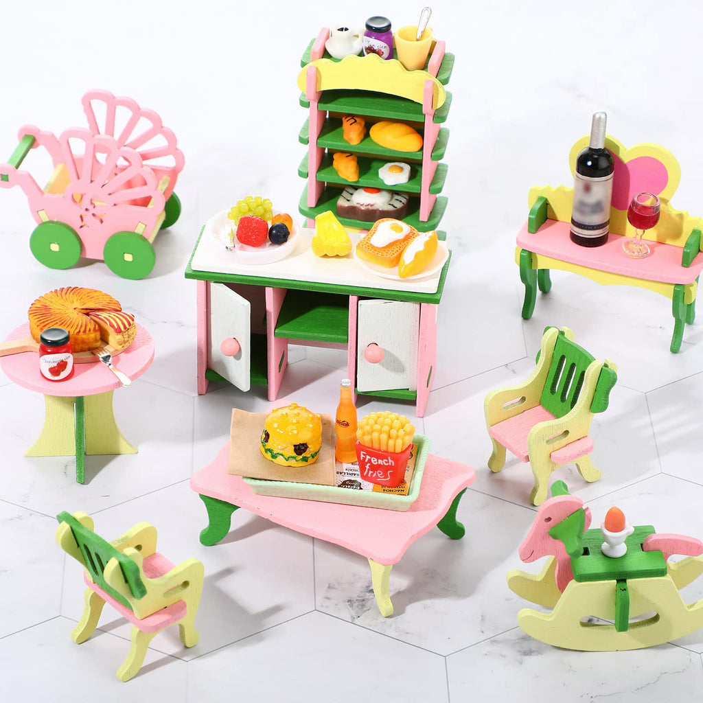 Civaner 38-Piece Miniature Food Play Set – 7 Themed Dollhouse Food Accessories for Pretend Kitchen