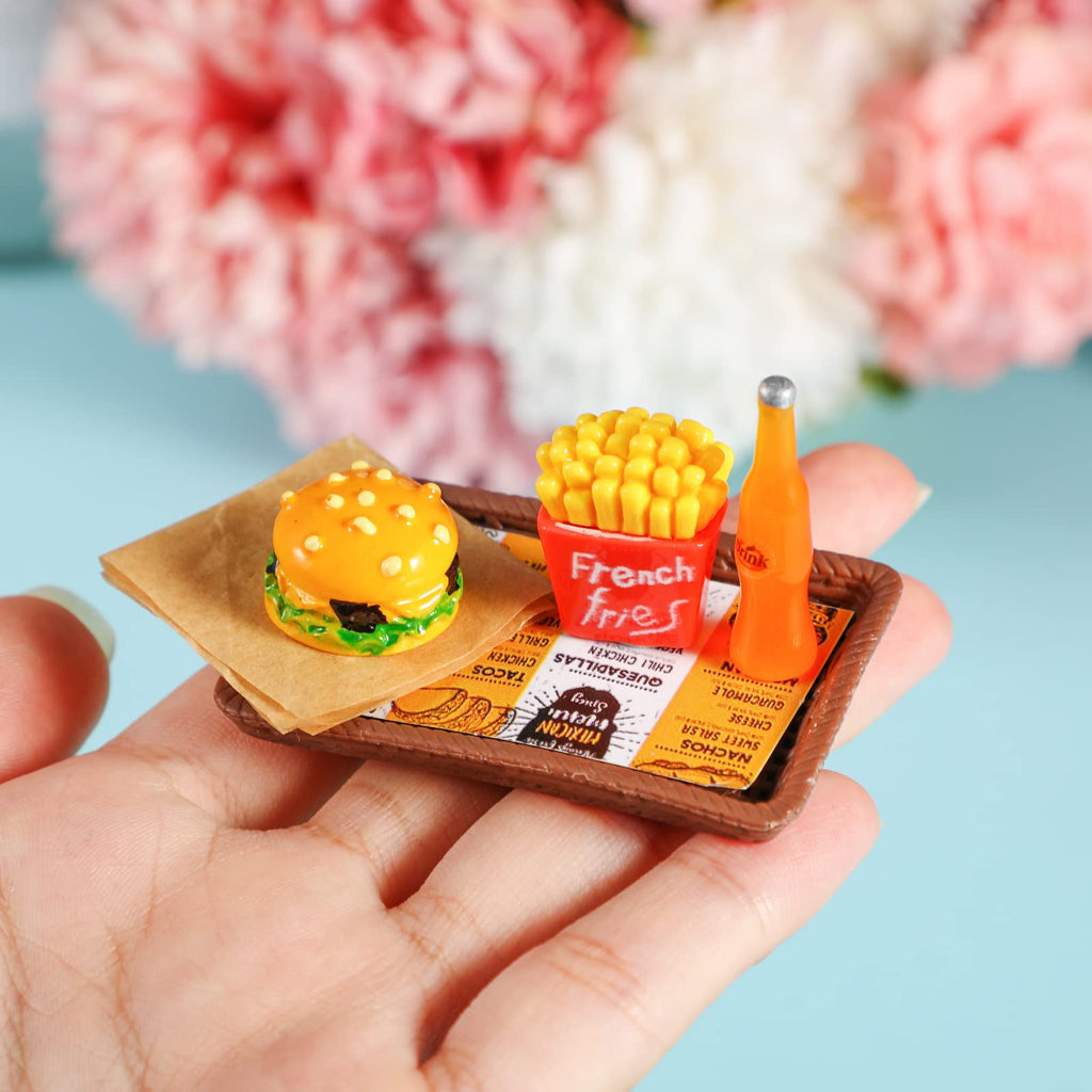 Civaner 38-Piece Miniature Food Toy Set for Dollhouse - Resin Fast Food Playset with Burgers, Fries, and Drinks