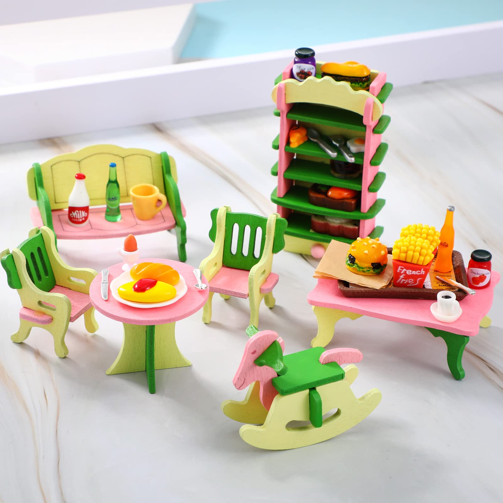 Civaner 38-Piece Miniature Food Toy Set for Dollhouse - Resin Fast Food Playset with Burgers, Fries, and Drinks