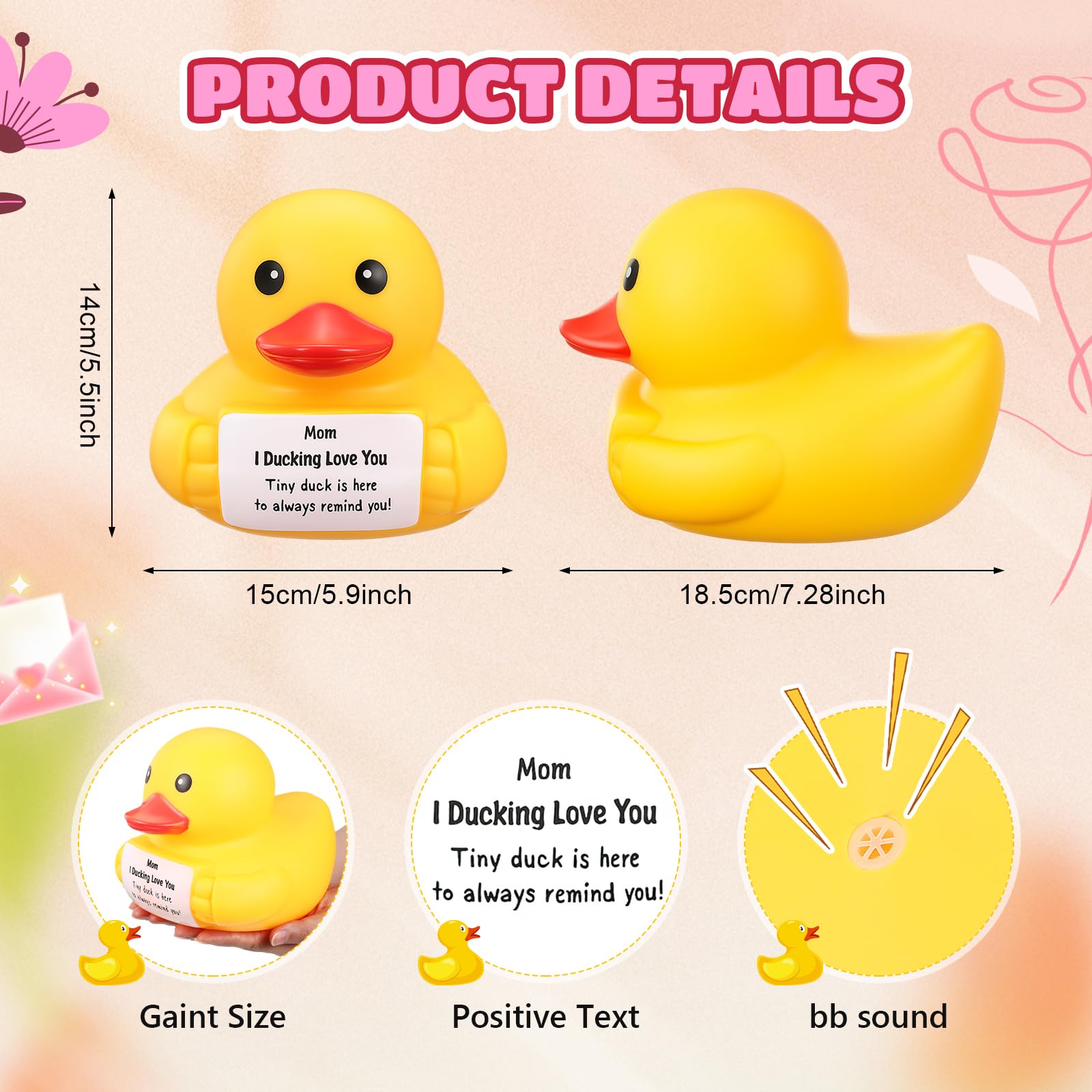 Civaner 7-Inch Emotional Giant Rubber Duck with Positive Message – Motivational Desk Toy for Mom, Graduation, or Thank You Gifts