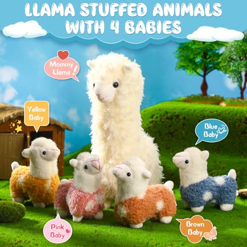 Civaner Llama Stuffed Animal Set - 5 Plush Alpacas, Mom & Babies, Soft Cute Gifts