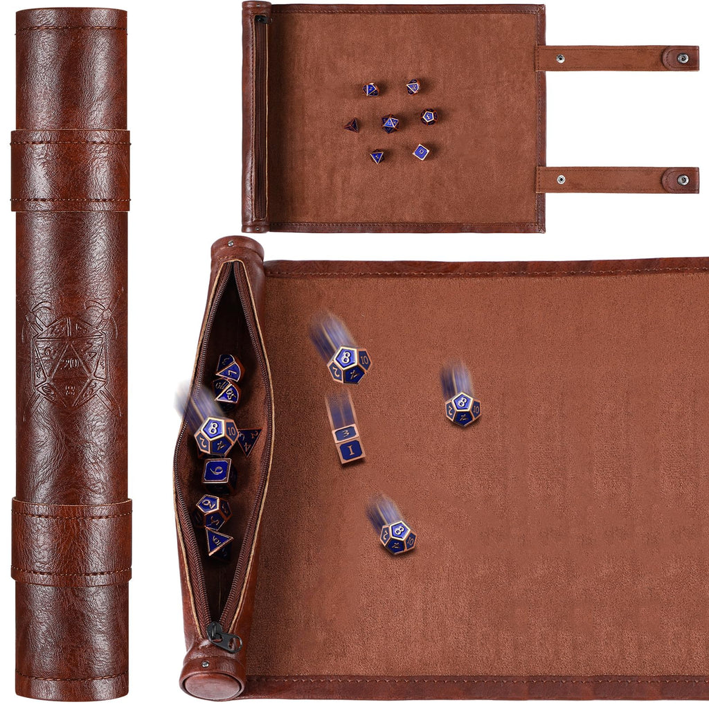 Civaner PU Leather Dice Mat Tray - Folding Rolling Mat with Zipper, Brown (1-Pack)