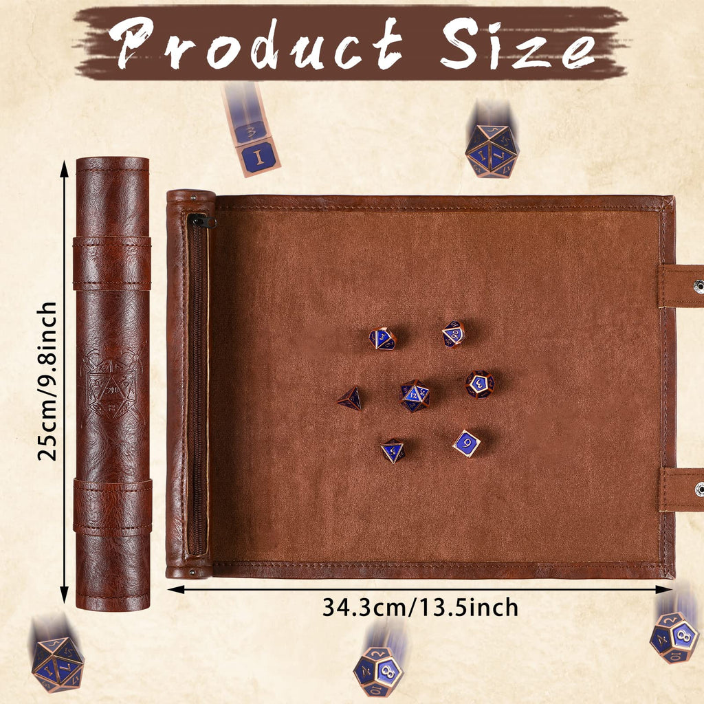 Civaner PU Leather Dice Mat Tray - Folding Rolling Mat with Zipper, Brown (1-Pack)