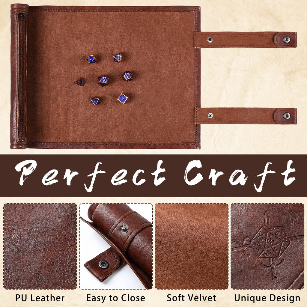 Civaner PU Leather Dice Mat Tray - Folding Rolling Mat with Zipper, Brown (1-Pack)