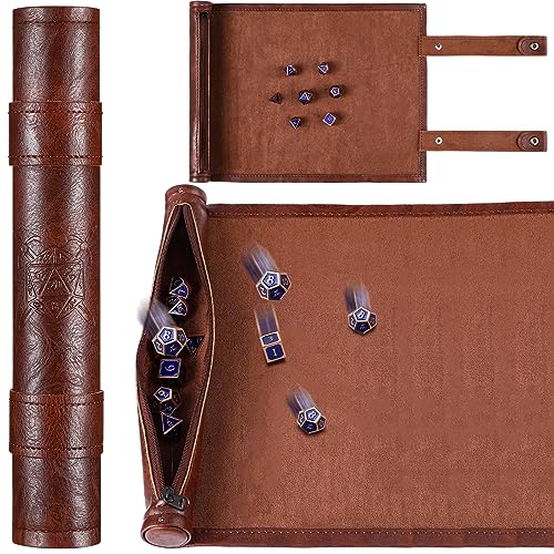 Civaner PU Leather Dice Mat Tray - Folding Rolling Mat with Zipper, Brown (1-Pack)