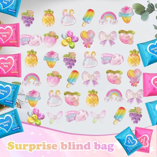 CIYOJA 50pc Rainbow Mystery Blind Bag Set - Colorful Mini Resin Charms & Mini Figures for DIY Slime, Dollhouse, Party Favors