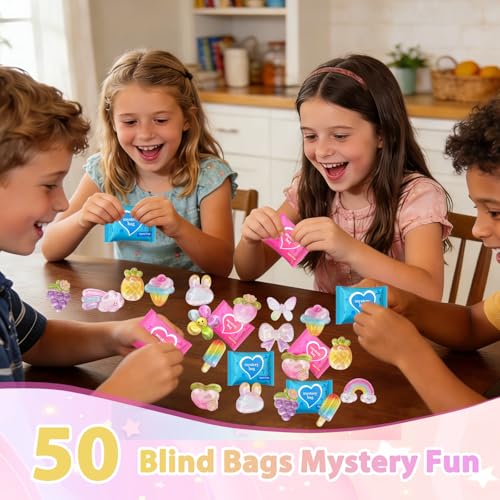 CIYOJA 50pc Rainbow Mystery Blind Bag Set - Colorful Mini Resin Charms & Mini Figures for DIY Slime, Dollhouse, Party Favors