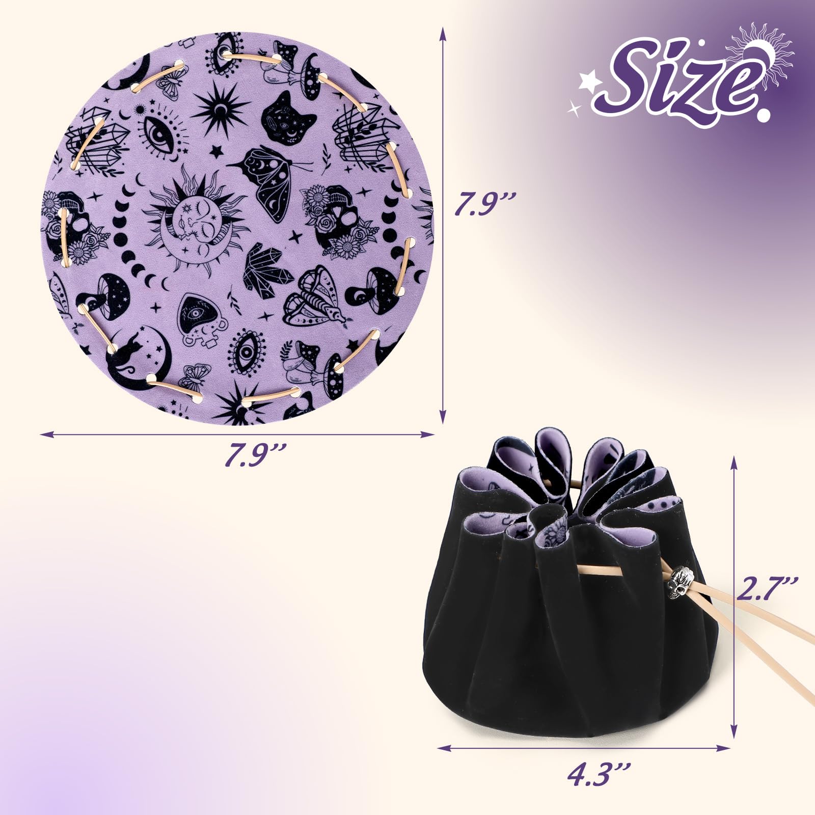 CiyvoLyeen Black Drawstring Dice Bag with Velvet Tray – 9.7-Inch Foldable Round Tray for D&D and Tabletop RPGs