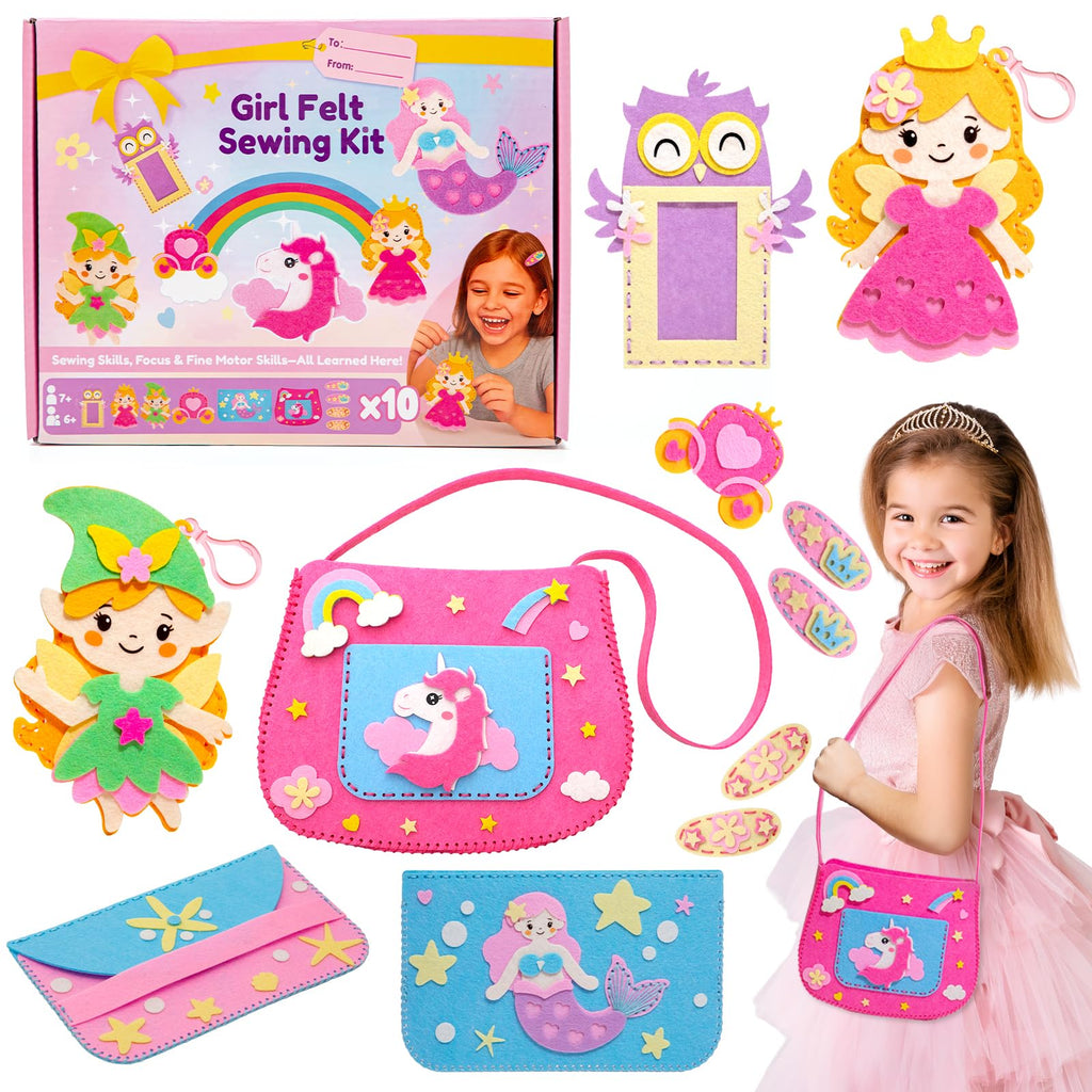 CiyvoLyeen Felt Sewing Kit for Girls - 10 Projects, Video Instructions, Safe for Ages 6-12