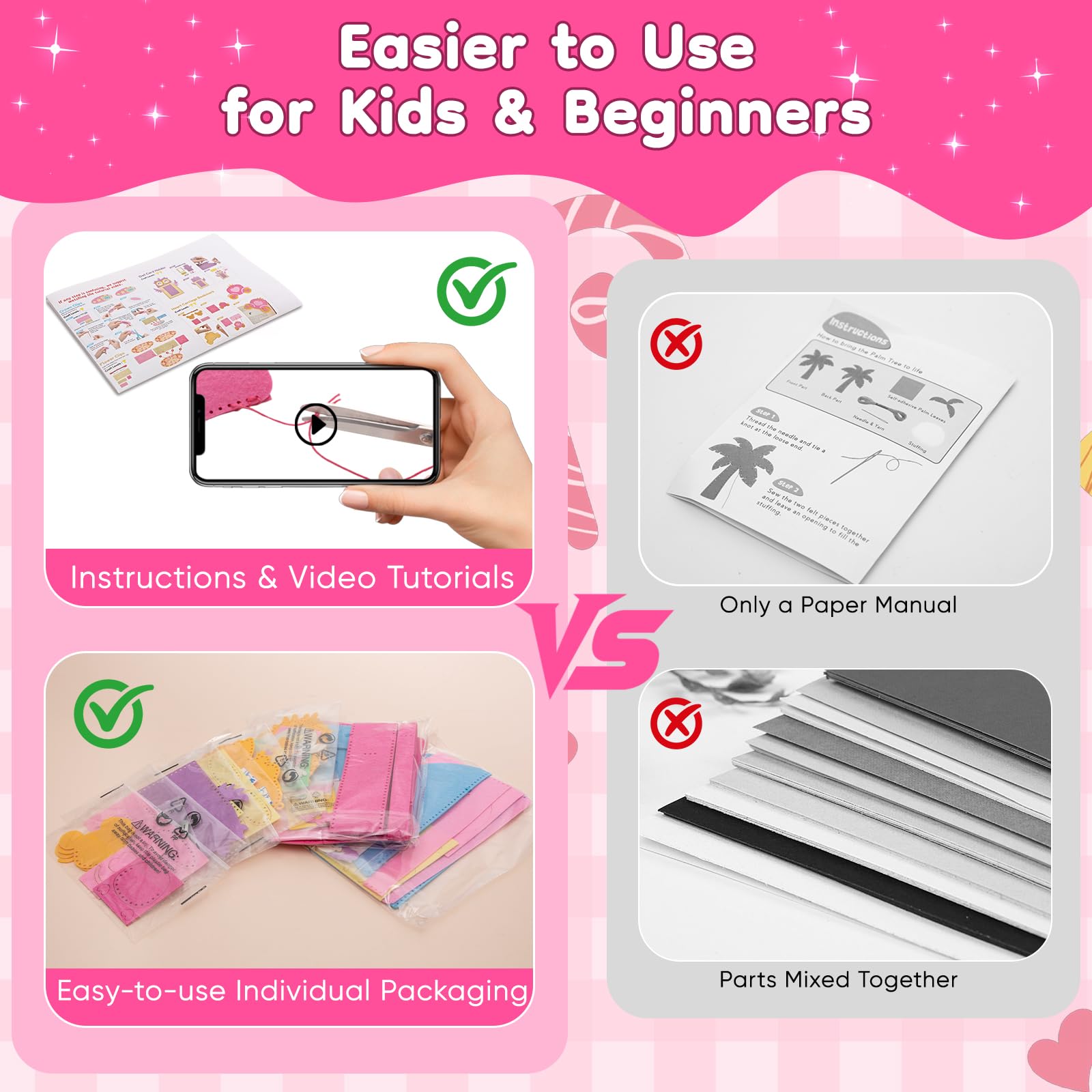 CiyvoLyeen Felt Sewing Kit for Girls - 10 Projects, Video Instructions, Safe for Ages 6-12