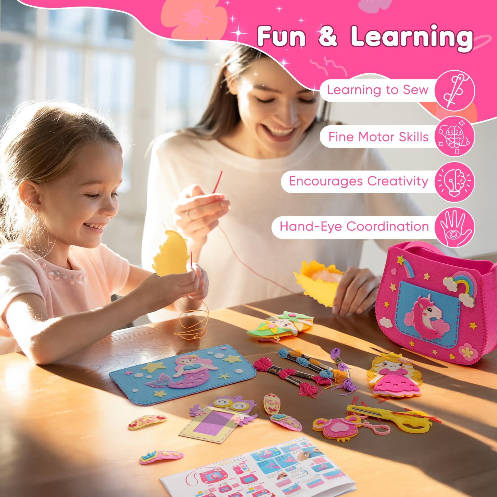 CiyvoLyeen Felt Sewing Kit for Girls - 10 Projects, Video Instructions, Safe for Ages 6-12