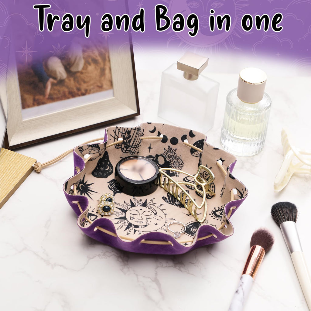 CiyvoLyeen Purple Drawstring Bag & Felt Dice Tray – Mystical Patterns for RPG & Tabletop Gaming