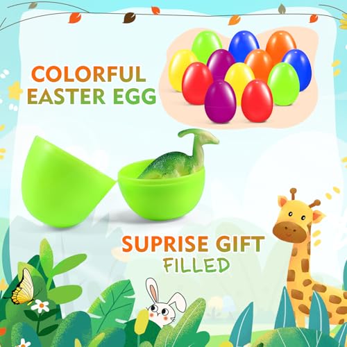 CLAPET 12 Prefilled Easter Eggs with Dinosaur Toys – Easter Basket Stuffers for Kids 3-8