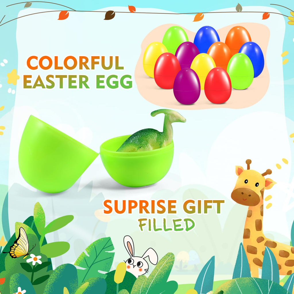 CLAPET 12 Prefilled Easter Eggs with Dinosaur Toys – Easter Basket Stuffers for Kids 3-8