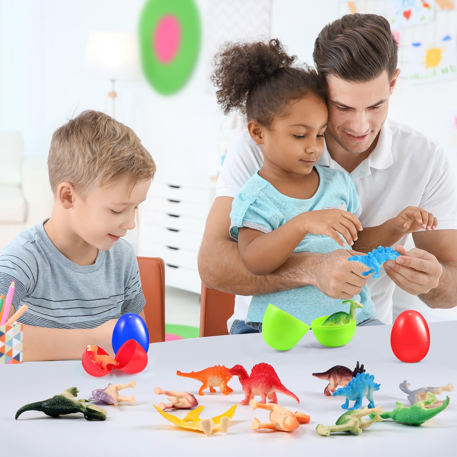 CLAPET 12 Prefilled Easter Eggs with Dinosaur Toys – Easter Basket Stuffers for Kids 3-8