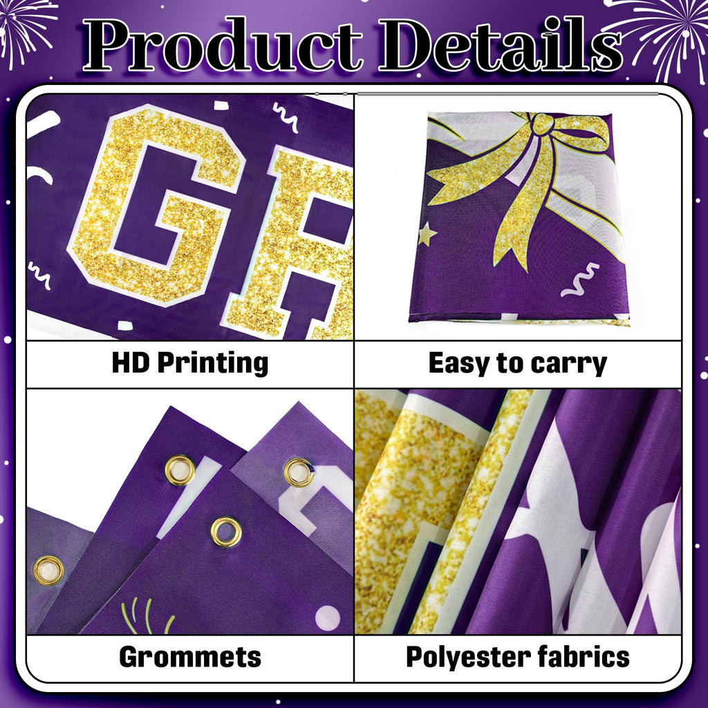 Class of 2026 Graduation Banner - Large Purple Gold Congrats Grad Yard Sign for Party Decorations