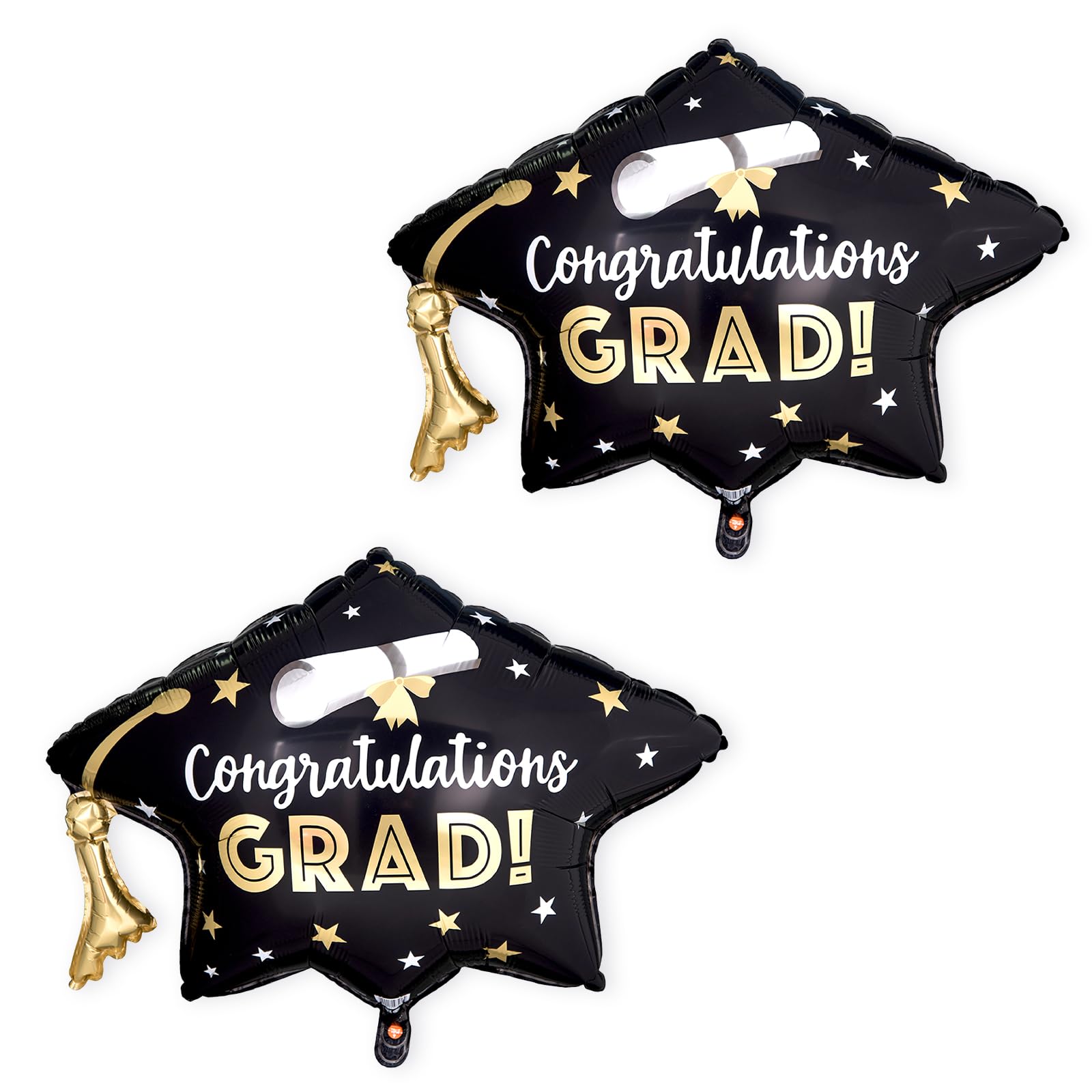 Class of 2026 Graduation Cap Foil Balloons – 2 Pack Large Black with Automatic Sealing