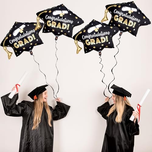 Class of 2026 Graduation Cap Foil Balloons – 2 Pack Large Black with Automatic Sealing